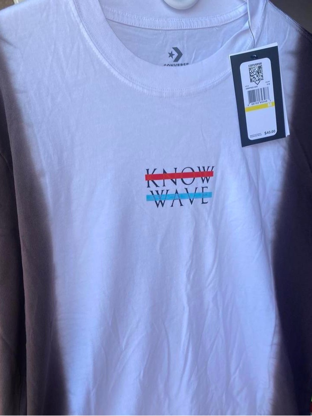 Converse White Graphic Tee with Brown and Teal Stripes